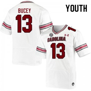 Youth David Bucey White Gamecocks College Football #13 Jersey 607498-101