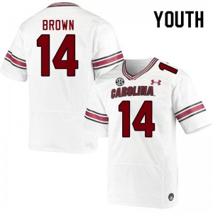 Youth Jared Brown White University of South Carolina College Football #14 Jersey 652752-389