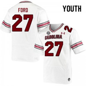Youth King-Demenian Ford White South Carolina College Football #27 Jersey 895893-337